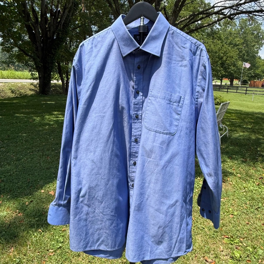 Nordstrom Mens Shop Non-Iron Dress Shirt Blue Cotton Traditional Fit 17.5 34